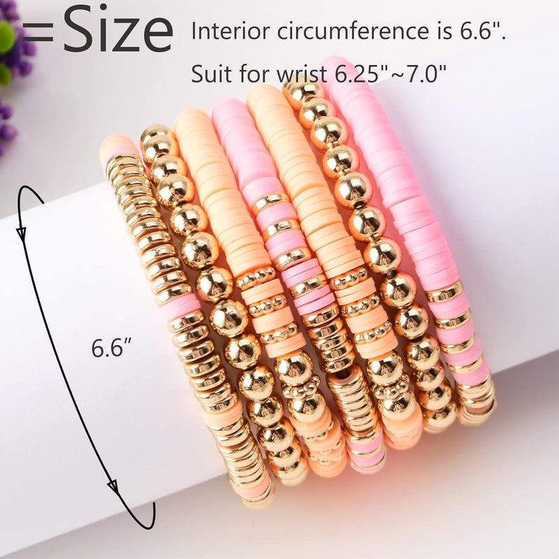 GOOJIDS Surfer Heishi Clay Bead Bracelets for Women Bohemian Stackable Gold Plated Beaded Stretch Bracelets Elastic Layering Friendship Bracelets Set Boho Jewelry - Image 2